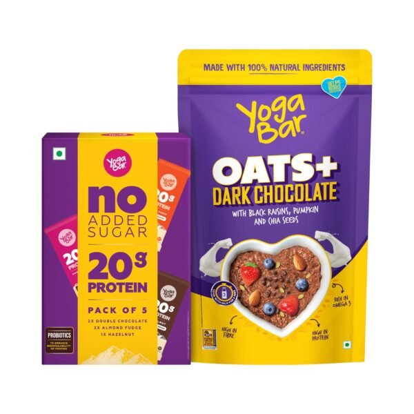 Yogabar Protein Bar Variety Box - ( Pack of 5 Bars ) | Dark Chocolate Flavour Premium Super Oats Combo Pack - 760 gm - Fast Shipping to USA & Canada
