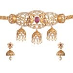 TARINIKA Antique Gold Plated Anika Choker Set with Peacock Design - Fast Shipping to USA & Canada