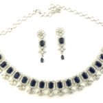 Sasitrends Rhodium Plated Rectangle Shaped Silver Toned American Diamond Stone Studded Necklace with Earring Jewellery Set for Women and Girls - Fast Shipping to USA & Canada