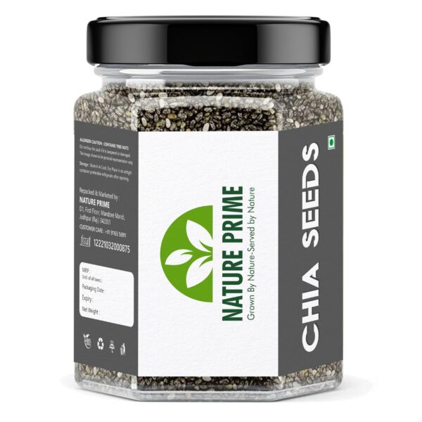 Nature Prime chia seeds 250g | chia seeds for weight loss | Omega-3 Seeds for Eating | Non-GMO and Fibre Rich Seeds (Jar pack) - Fast Shipping to USA & Canada