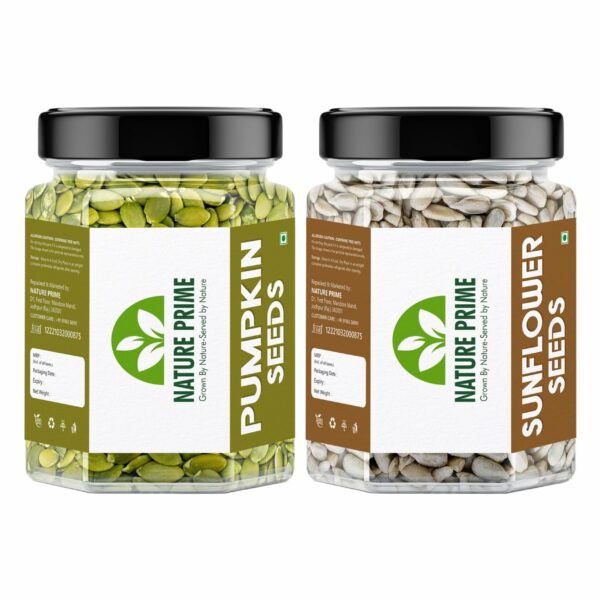 Nature prime Raw Pumpkin Seeds - 250g and Sunflower Seeds - 250g for Eating. Protein and Fibre Rich Food For Immunity Booster Diet Pack (JAR Pack) (250g+250g) - Fast Shipping to USA & Canada