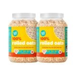 Yogabar 100% Rolled Oats 1kg (Buy 1 Get 1 FREE) | 2kg Total (1kg + 1kg) | Gluten-Free, High-Fibre Wholegrain Oats | Nutritious Breakfast Cereal, Easy-to-Cook - Fast Shipping to USA & Canada