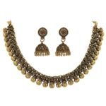 Sasitrends Golden Brass Alloy German Silver Antique Gold Necklace with Jhumki for Women (Gold) - Fast Shipping to USA & Canada