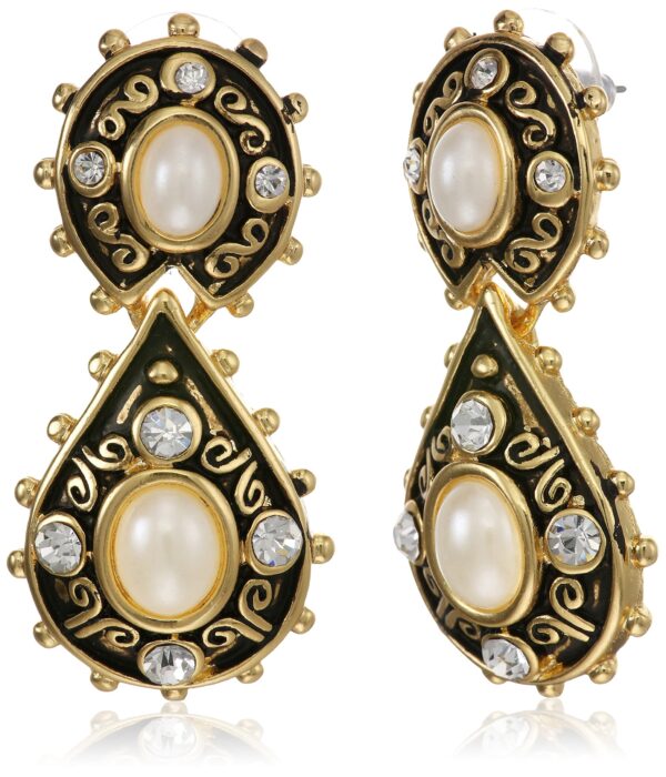 Estele 24kt Gold Plated Celtic Style Golden Pearls Earring for Women with Austrian Crystals - Fast Shipping to USA & Canada