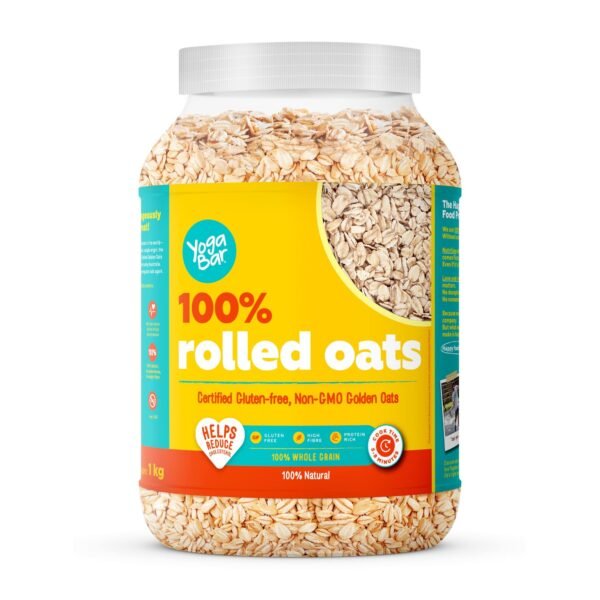 Yogabar 100% Rolled Oats 1 kg Jar | Premium Golden Rolled Oats, Gluten Free with High Fibre, Non GMO | Healthy Food with No Added Sugar | Diet Food for Weight Management - Fast Shipping to USA & Canada