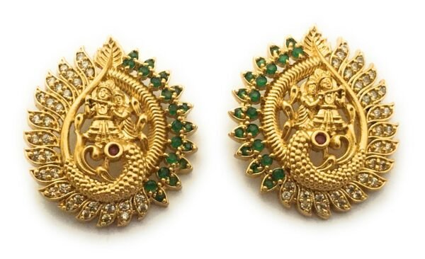 Sasitrends Traditional Tops Gold Plated Ethnic Radha Krishna Designer Studs Earrings for Women and Girls - Fast Shipping to USA & Canada