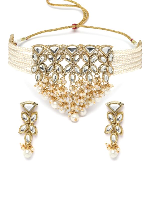 Karatcart Gold Plated Pearl Studded Kundan Choker Necklace Set for Women - Fast Shipping to USA & Canada