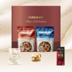 PUREHEART Pure Celebration Premium Wedding Gift Box | Dry Fruits Gift Hamper For Couples | Fruit & Nut and Salt & Sweet Nutmix (80g, each) | Bournville Chocolate & Wishing Card | Metal Diya - Fast Shipping to USA & Canada