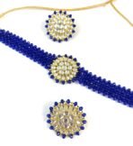 Karatcart Blue Crystal Kundan Choker Necklace with Stud Earrings - Fast Shipping to USA & Canada