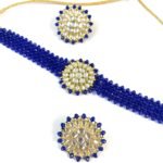 Karatcart Blue Crystal Kundan Choker Necklace with Stud Earrings - Fast Shipping to USA & Canada