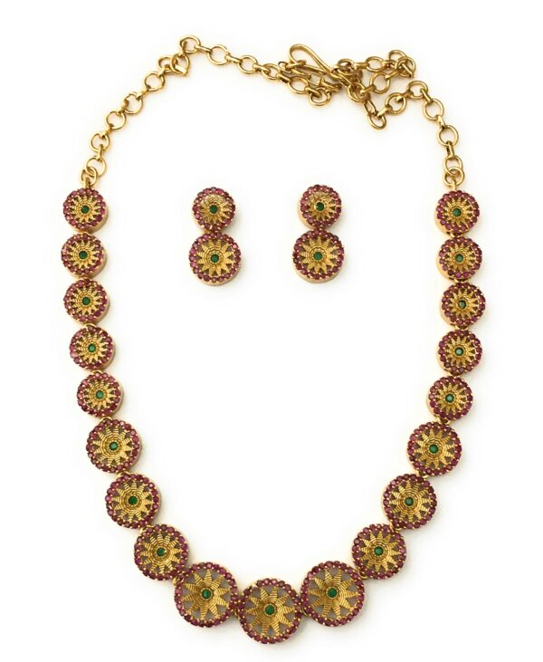 Sasitrends Traditional Gold Plated American Diamond Studded Jewellery Necklace Set with Earrings for Women & Girls - Fast Shipping to USA & Canada