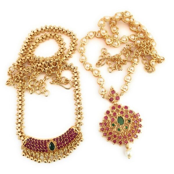 Sasitrends One Gram Micro Gold Plated Pendant Pearl Chain Combo Necklace for Women and Girls - Fast Shipping to USA & Canada