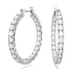 Swarovski Womens Matrix Hoop Earrings, Round Cut, White, Rhodium Plated - Fast Shipping to USA & Canada