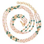 ACCESSHER Traditional Delicate Gold, Emarald and Pearl Three Layered Jaipuri mala Necklace for women and girls pack of 1 - Fast Shipping to USA & Canada