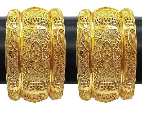 YouBella Fashion Jewellery Traditional Gold Plated Original Gold Look Bracelet Bangle Set of 6 Bangles Jewellery For Girls and Women - Fast Shipping to USA & Canada