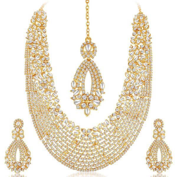 Sukkhi Dazzling Austrian Diamond & Kundan Long Haram Necklace Set - Fast Shipping to USA & Canada