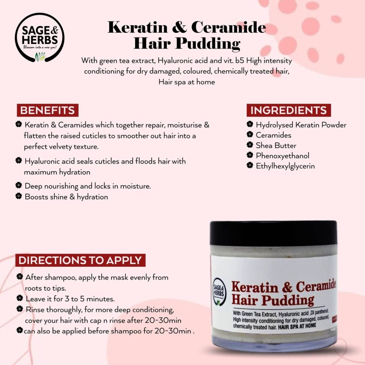 Sage & Herbs keratin and ceramide hair pudding - Fast Shipping to USA & Canada - Image 2