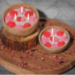 Sage & Herbs Wood Bowl Valentines Flower Candle - Fast Shipping to USA & Canada