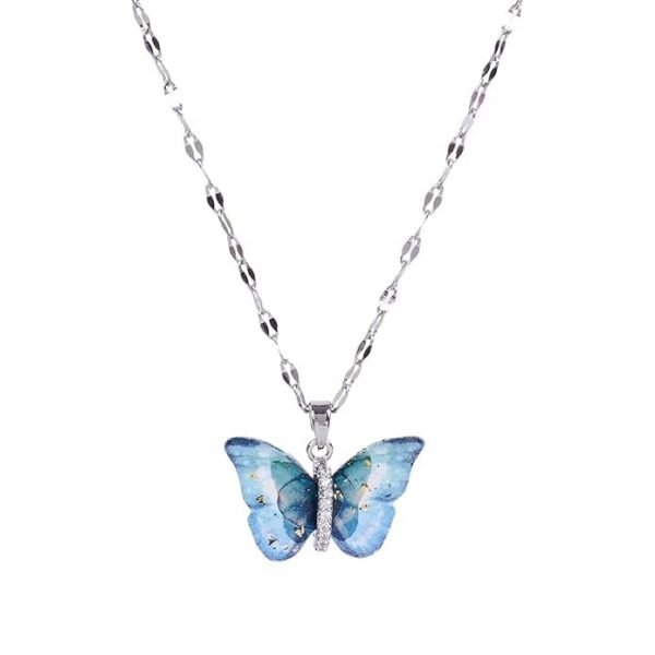 MEENAZ Butterfly Pendant Necklace for Women & Girls Stylish Blue Silver Necklace | Neck Chain | Locket | Modern Design | Birthday & Special Occassion Gift Aesthetic Jewellery Accessories anti tarnish - Fast Shipping to USA & Canada