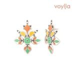 Voylla Silver Brass Bagh E Fiza Rangoli Pattern Oxidised toned Pastel Colourful Enamelled Embellished Leaf Design Dangle & Drop Earrings for Women and Girls - Fast Shipping to USA & Canada - Image 5