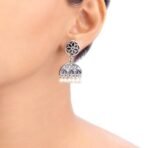 Voylla Oxidised Silver Plating Brass Rangabati Pink Embellishments Jhumkis Earrings for Women - Fast Shipping to USA & Canada - Image 4