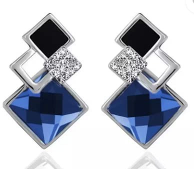 Nilu's Collection Fashionista Classic Square Crystal Big Stud Earring for Women & Girls, Crystal Alloy Drops & Danglers - Fast Shipping to USA & Canada