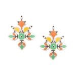 Voylla Silver Brass Bagh E Fiza Rangoli Pattern Oxidised toned Pastel Colourful Enamelled Embellished Leaf Design Dangle & Drop Earrings for Women and Girls - Fast Shipping to USA & Canada - Image 2