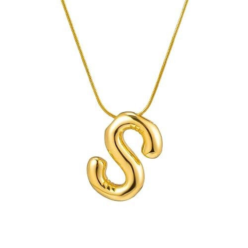 MEENAZ Gold Stainless Steel Initial "S" Pendant Necklace - Fast Shipping to USA & Canada