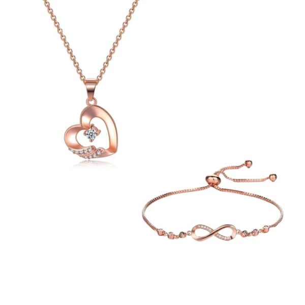 Nilu's Collection Infinity Shape Rose Gold Cubic Zirconia Bracelet with Pendant for Women & Girls | Jewelry for Gift | Adjustable Charm Bracelet - Fast Shipping to USA & Canada
