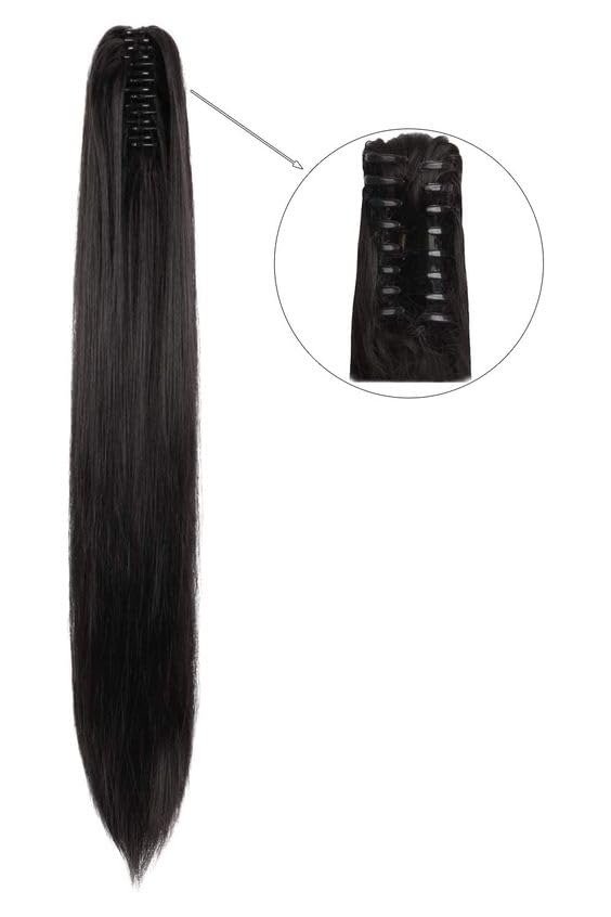 Straight Clutcher Ponytail Hair Extension ? Black Synthetic Hair Extensions for Women & Girls ? Heat Resistant Fiber ? Pack of 1 Ponytail Hair Clutcher ? Instant Hair Volumizer for Stylish Looks - Fast Shipping to USA & Canada