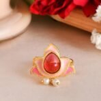 VOYLLA Forever More Floral Pink Stone and Pearls Ring|Enameled Ring For Women|Adjustable Ring|Wedding|Gift For Women| - Fast Shipping to USA & Canada - Image 3