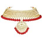 Peora 18K Gold Plated Kundan Faux Pearl Choker Necklace Earring Maang Tikka Traditional Jewellery Set for Women Girls - Fast Shipping to USA & Canada - Image 7