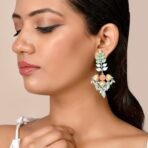Voylla Traditional Brass Silver Oxidised plated Pastel Colourful Enamelled Embellished Leaf Design Beaded Long Dangle & Drop Earrings for Women and Girls - Fast Shipping to USA & Canada - Image 4