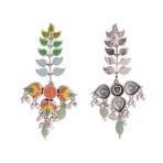 Voylla Traditional Brass Silver Oxidised plated Pastel Colourful Enamelled Embellished Leaf Design Beaded Long Dangle & Drop Earrings for Women and Girls - Fast Shipping to USA & Canada - Image 6