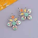 Voylla Silver Brass Bagh E Fiza Rangoli Pattern Oxidised toned Pastel Colourful Enamelled Embellished Leaf Design Dangle & Drop Earrings for Women and Girls - Fast Shipping to USA & Canada - Image 4