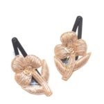 Pretty Ponytails Contemporary Flower Pattern Hand embroidered Zardozi Handmade Gold Hair Clips or Fancy Ethnic Accessories Tic Tac Clips for Kids or Girls for Wedding or Festivals - Fast Shipping to USA & Canada