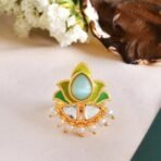 VOYLLA Forever More Floral Green Stone Enamelled Cocktail Ring|Enameled Ring For Women|Adjustable Ring|Wedding|Gift For Women| - Fast Shipping to USA & Canada - Image 3