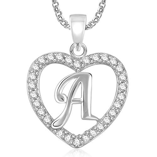 MEENAZ Men Crystal Valentine Gifts Silver Plated 'A' Letter Pendants Alphabet Pendant With Chain ., White - Fast Shipping to USA & Canada
