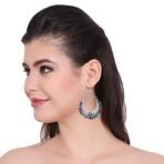 Designer Party Wedding Eid Oxidized Silver Multicolor CZ Earrings by Shreyadzines for Women and Girls - Fast Shipping to USA & Canada - Image 4