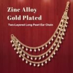 The Luxor Zinc Alloy Gold Plated Two-Layered Long Pearl Ear Chain, Hair Chain Accessories for Earring, Heavy Jhumka, Jhumki for Women And Girls - Fast Shipping to USA & Canada - Image 3