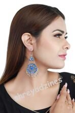 Shreyadzines Designer Afghani Oxidized Silver Enamel Earrings for Women and Girls (Blue) - Fast Shipping to USA & Canada - Image 3