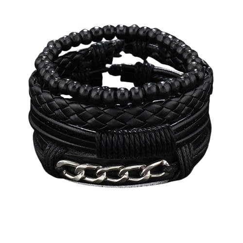 MEENAZ Bracelet for Man Men Boys Girls Women Black Leather Bracelets for Men | Hand Adjustable Leather Wrap | Birthday Gift Husband Wrist | Hand Band for Boys | Fancy Stylish Accessories Silver Kada - Fast Shipping to USA & Canada