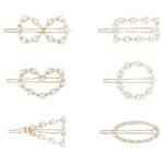 ANNACREATIONS Korean Style Gold Metal Pearl Geometric Stone Lock Hair Pins Hair Clip Hair Accessories Jewellery for Women And Girls (6 PCS) - Fast Shipping to USA & Canada