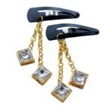 Pretty Ponytails Gift Set of Ethnic Princess Cut Square Kundan Stone Hair Clip Pair for Wedding Simple Jewellery for Kids or Girls or Women - Fast Shipping to USA & Canada