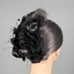 Pretty Goals Handmade Designer Hair Claw Clip for Girls and Women, Large Floral Clutcher with Fabric Roses and Glitter, Strong Grip for Bun and Ponytail Styling (Black) - Fast Shipping to USA & Canada - Image 7