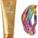 ORIFLAME Milk & Honey Gold Smoothing Sugar Scrub Small Pack - 75 Grams And Colourful Head Band For Girls/Women - Combo - Fast Shipping to USA & Canada