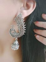 Shreyadzines Traditional Designer Oxidized Silver Peacock Jhumki Jhumka Earrings for Women and Girls (Style2) - Fast Shipping to USA & Canada - Image 4