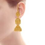 Shreyadzines Traditional Ethnic collection gold plated jhumki jhumka earrings with attached ear chains for women - Fast Shipping to USA & Canada - Image 5