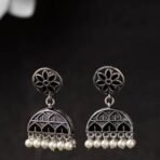 Voylla Oxidised Silver Plating Brass Rangabati Pink Embellishments Jhumkis Earrings for Women - Fast Shipping to USA & Canada - Image 3