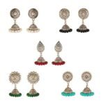 Shreyadzines Combos Lovely Colors Golden Silver Oxidised Traditional Stud ChandBali Jhumka Beaded Earrings for Women and Girls - Fast Shipping to USA & Canada - Image 2